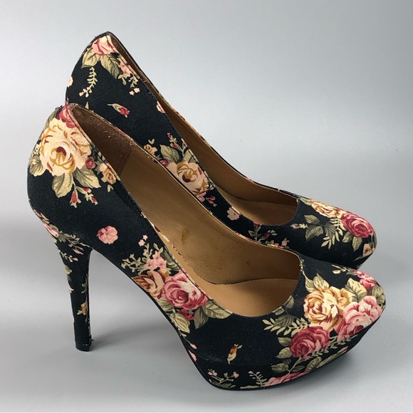 Qupid Women’s Floral Stiletto Platform Pump Heels Size 10 - Picture 5 of 15